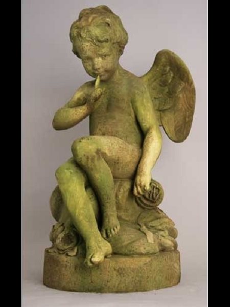 Fiber Stone Outdoor Statue Mischievious Angel, 37" (94 cm) H