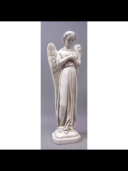 Fiber Stone Outdoor Statue Angel Cari Cross Hands, 21" 53cm