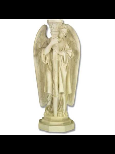 Fiber Stone Outdoor Statue Angel Candleholder-Left, 27" Ht.