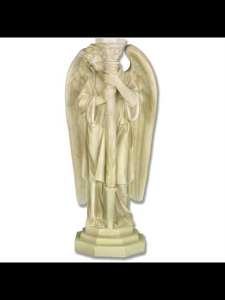 Fiber Stone Outdoor Statue Angel Candleholder-Left, 27" Ht.