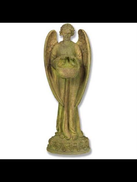 Fiber Stone Outdoor Statue Angel w / Basket, 26" (66 cm) Ht.