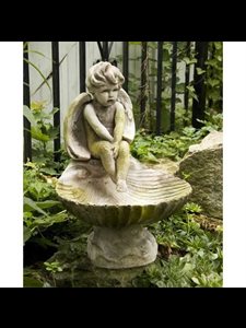Fiber Stone Outdoor Meditating Birdbath Angel, 17" (43 cm) H