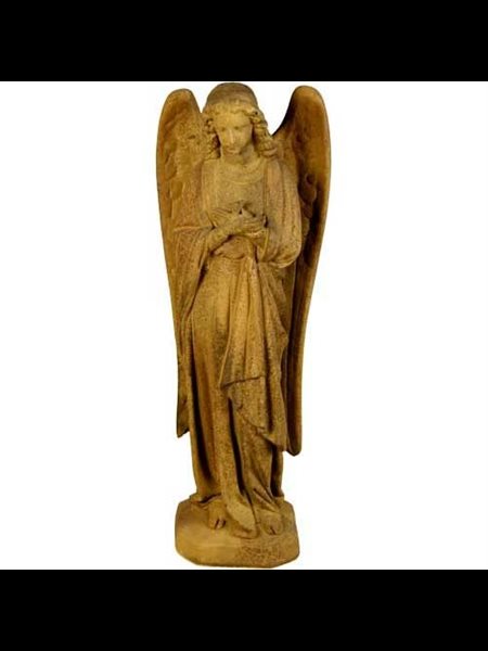 Fiber Stone Outdoor Statue Chapel Crossed Angel, 26" Ht.