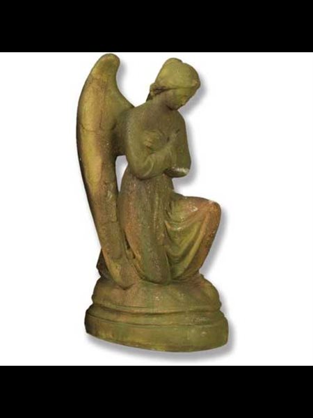 Fiber Stone Outdoor Statue Angel St. Anne Hands Cross 21" Ht