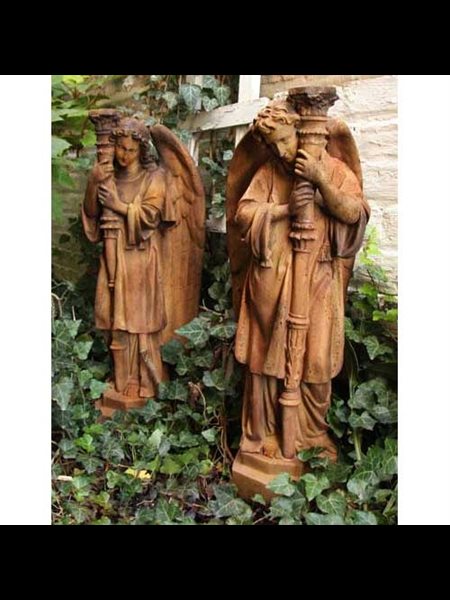 Fiber Stone Outdoor Statue Majestic Angel Guard, 27" / set 2