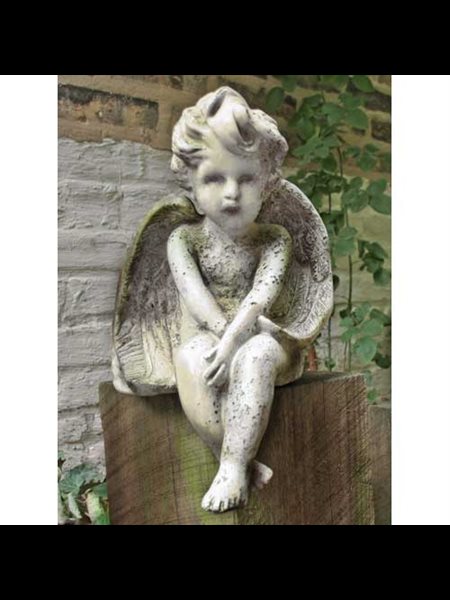 Fiber Stone Outdoor Statue Meditation Cherub Medium, 15" Ht.