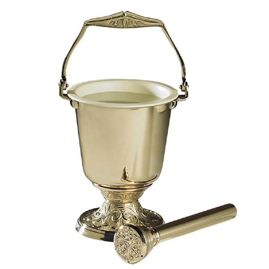 Embossed Holy Water Pot with Sprinkler Set, 10" x 4 3 / 4"