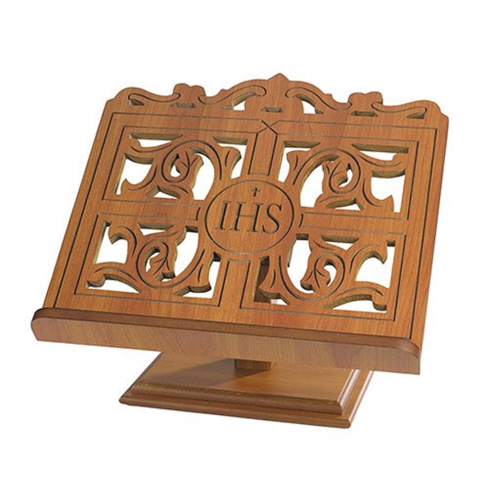 IHS Carved Wood Bible Stand, 15" x 14"