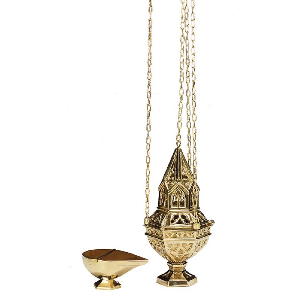 Ornate Censer and Boat Set, 10" (25.4 cm) Ht.