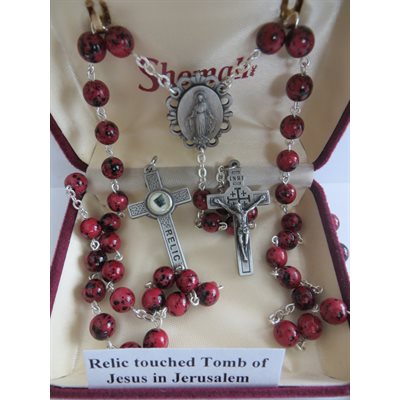 Red Rosary with Jerusalem Relic, 8mm