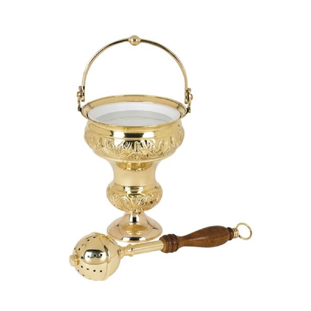 Ornate Holy Water Pot with Sprinkler Set, 7.75'' Ht.