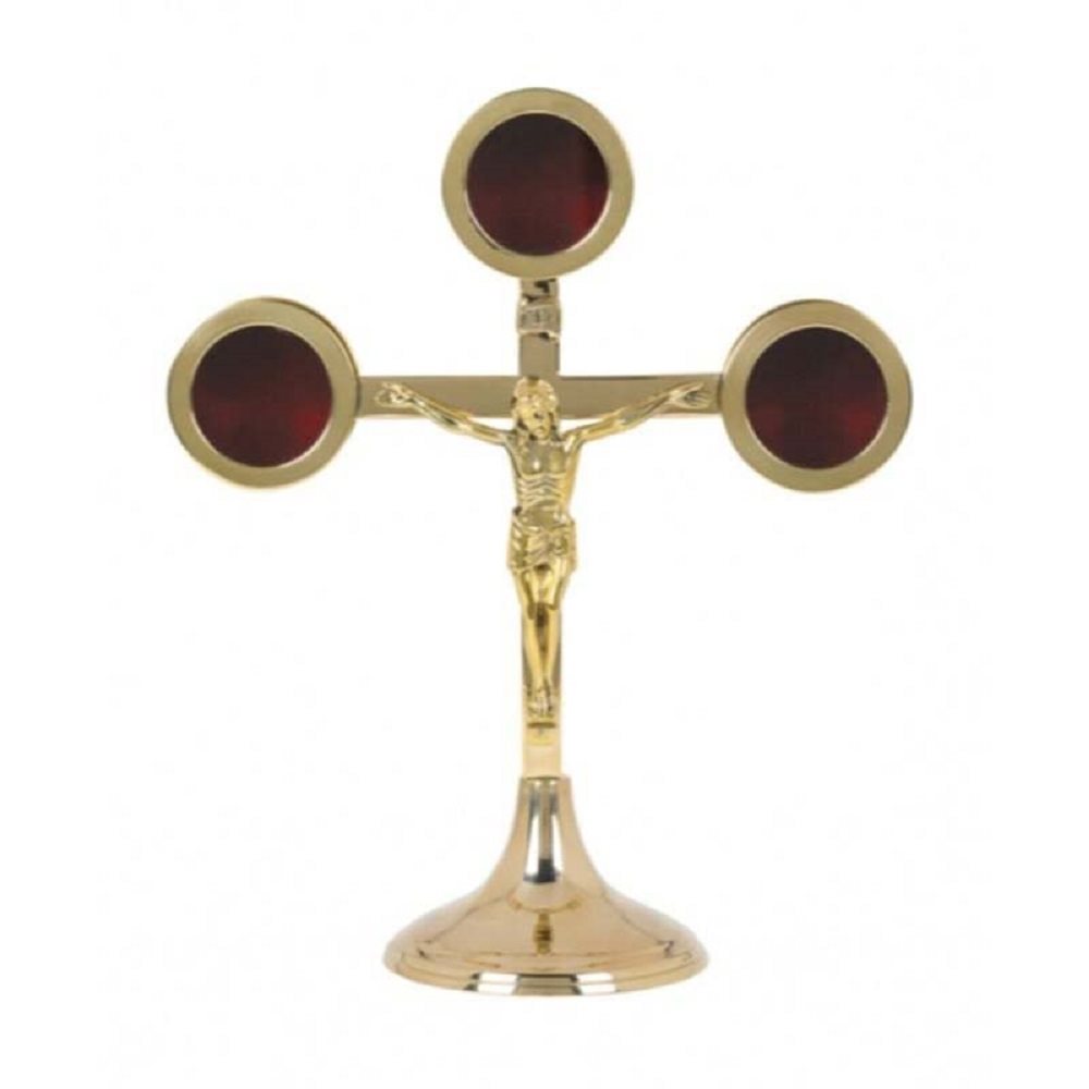 Reliquaire Crucifix en laiton, 8 1 / 2" (21.6 cm) Ht.