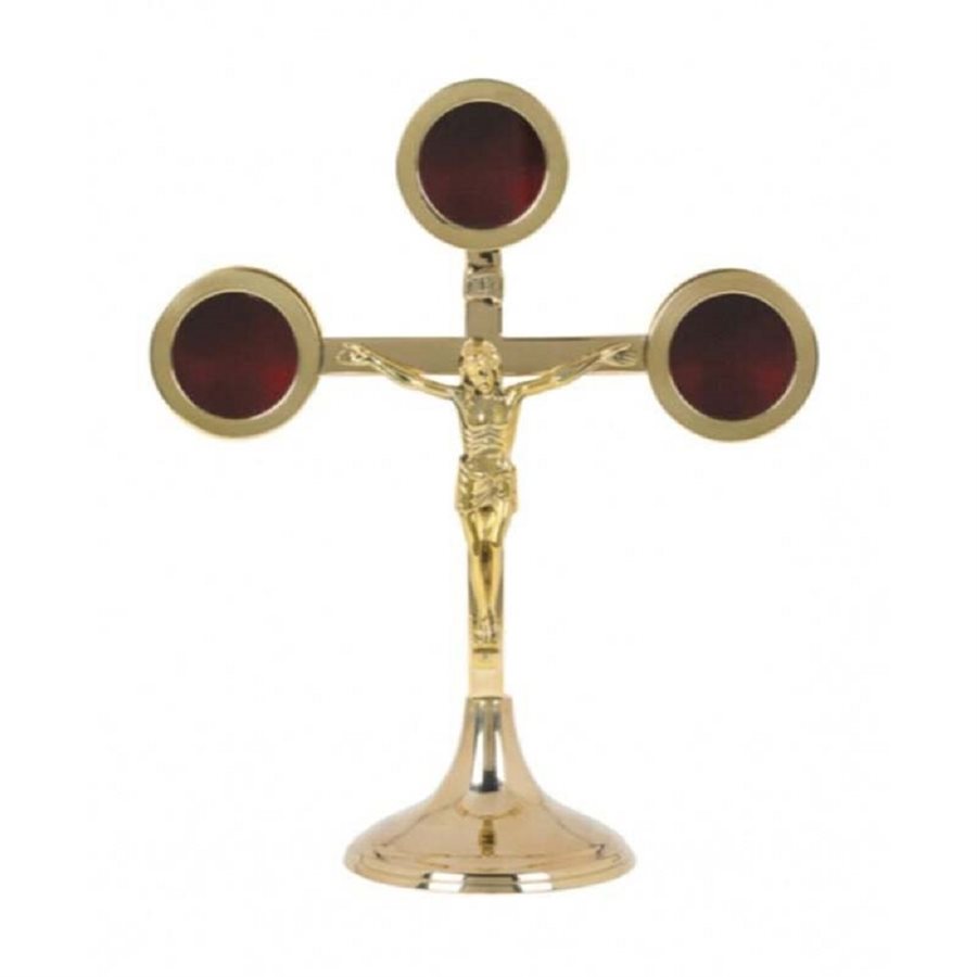 Reliquaire Crucifix en laiton, 8 1 / 2" (21.6 cm) Ht.