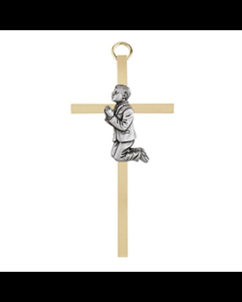 Croix 1ère Communion Dorée Étain Garçon, 4.25" (11 cm)