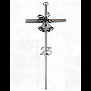 Nickel Plated Cross, 25th Anniversary Bells, 7" (18 cm)