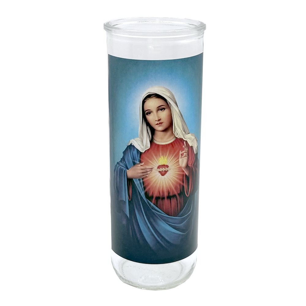 Contenant de verre, Coeur Imm. Marie, 7,6 x 21 cm / un Contenant de verre, Coeur Imm. Marie, 7,6 x 21 cm / un