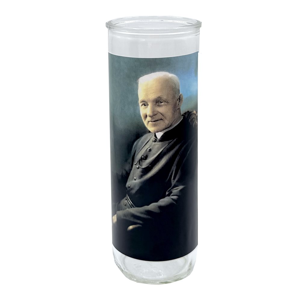 Contenant de verre, Frère André, 7,6 x 21 cm / un Contenant de verre, Frère André, 7,6 x 21 cm / un
