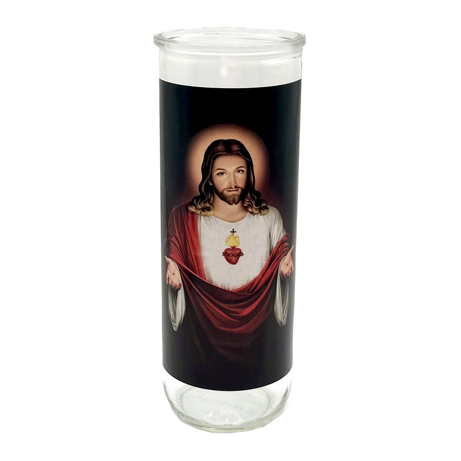 Contenant de verre, Sacré Coeur Jésus, 7,6 x 21 cm / un